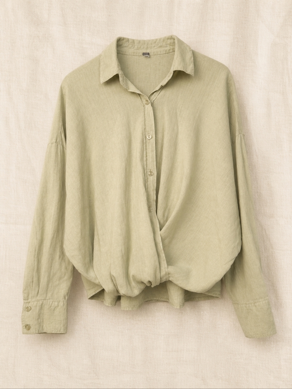 YFB Young Fabulous & Broke Linen Blend Draped Wrap Blouse Sage M